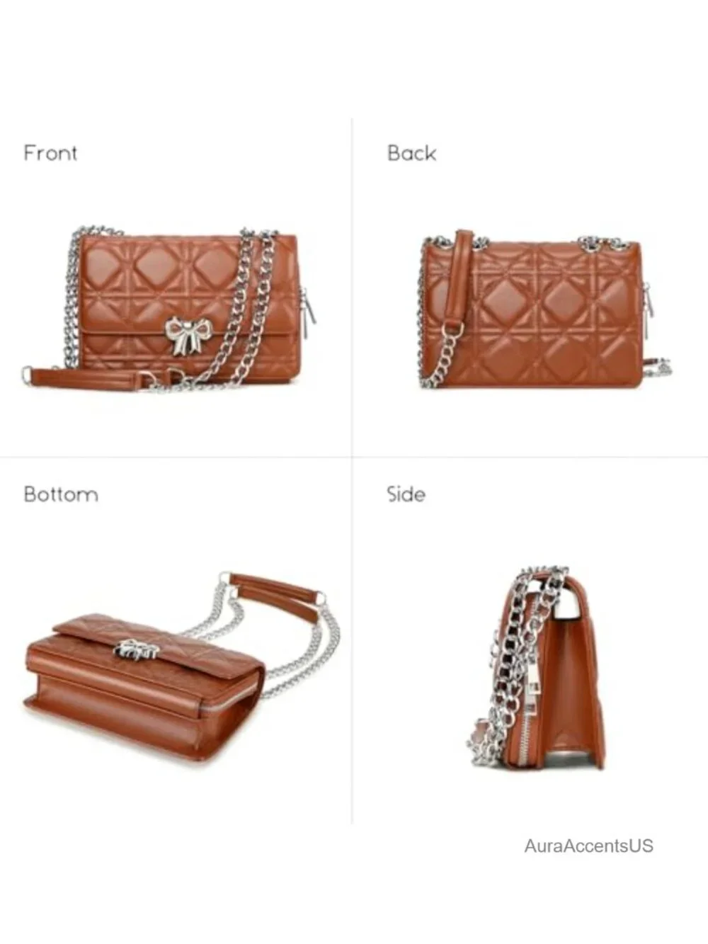 Quilted PU Leather Crossbody Bag with Chain Strap Medium Shoulder Purse